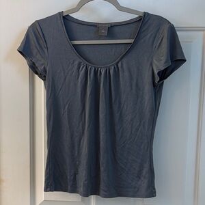 Ann Taylor Blue/Grey Fitted Cap Sleeve T-Shirt